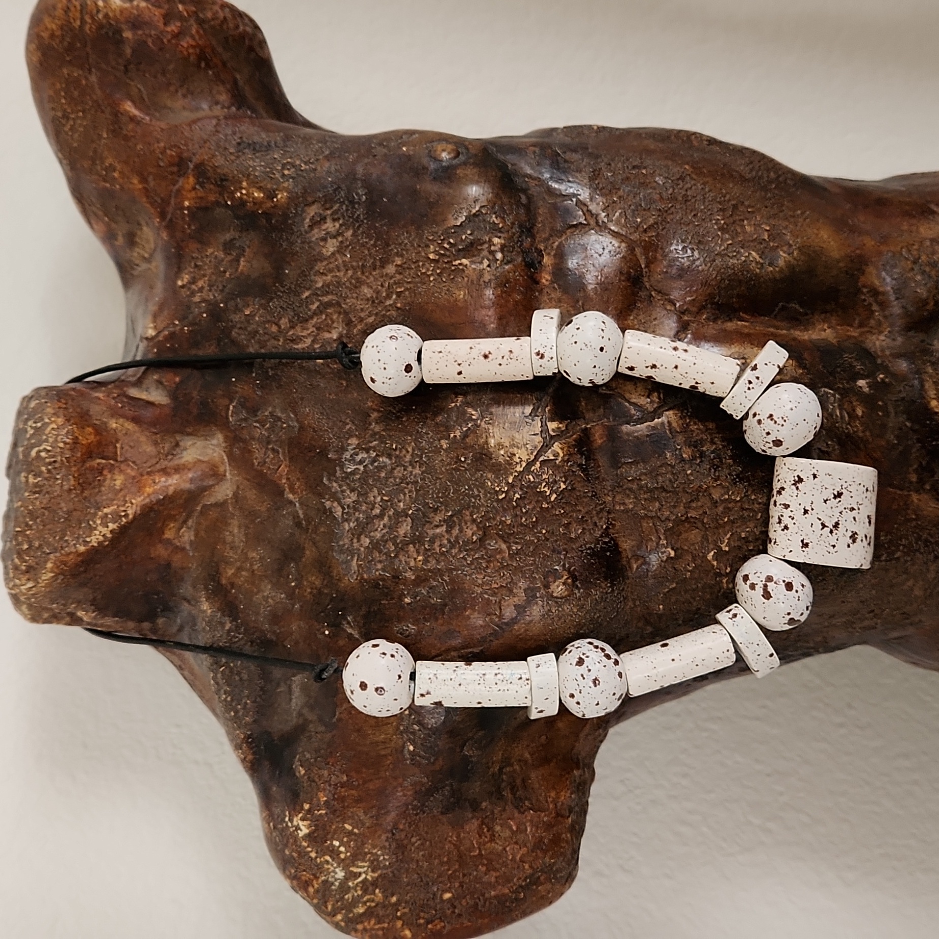 Grecian Vintage Necklace Greek Ceramic Beads White 3a